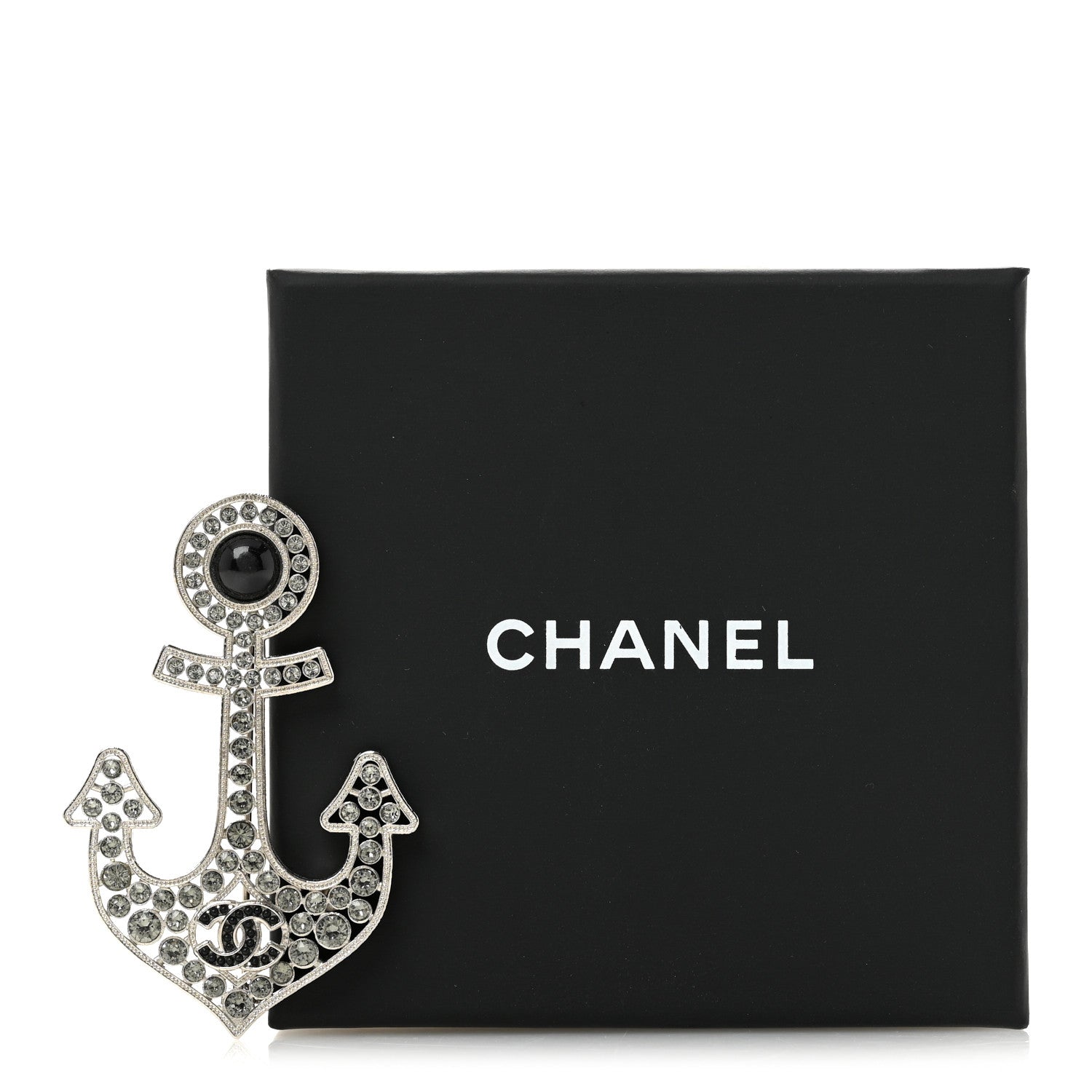 Chanel Crystal Pearl CC Anchor Brooch Silver 5 of 5