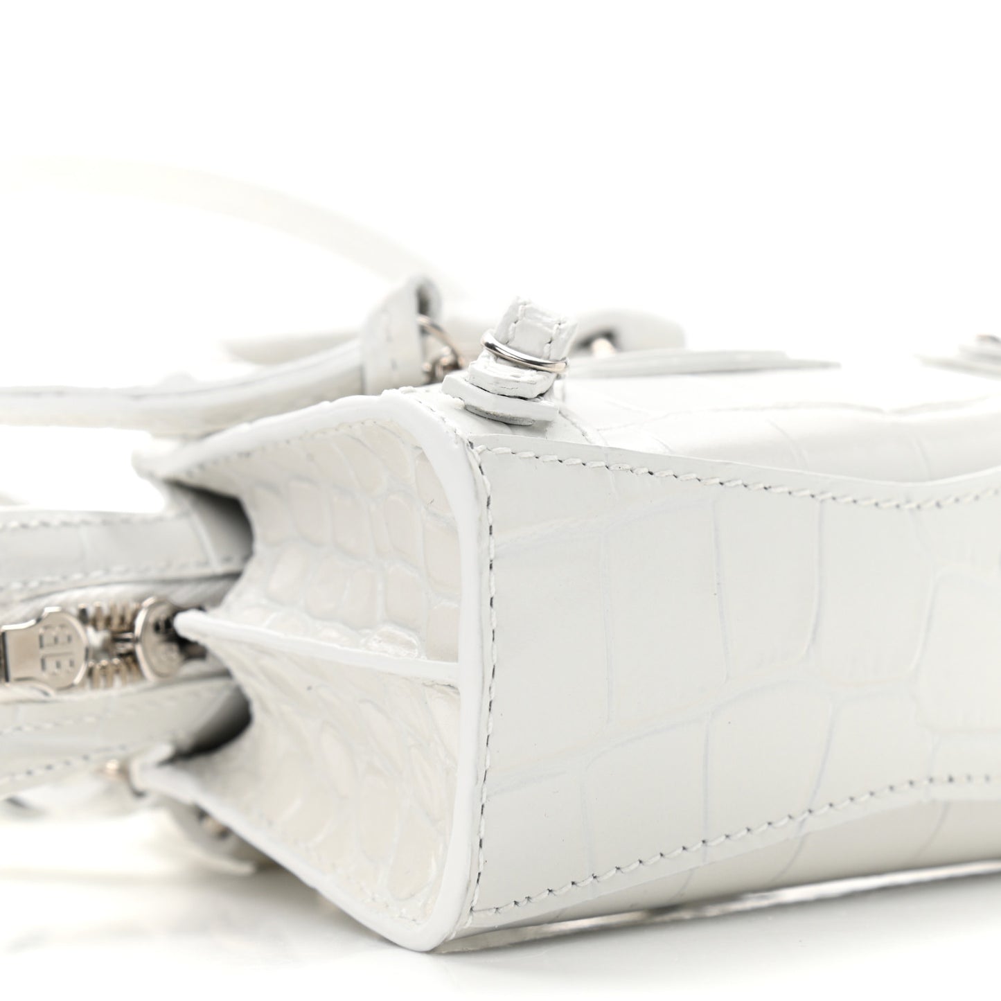 Extra Supple Calfskin Crocodile Embossed Neo Classic Silver Hardware Super Nano City Crossbody White