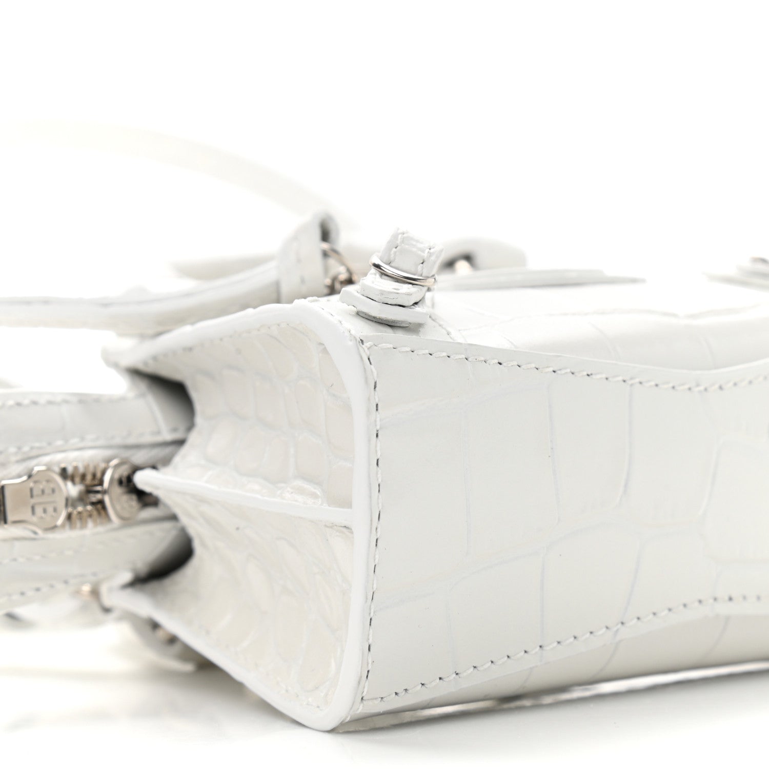 Balenciaga Extra Supple Calfskin Crocodile Embossed Neo Classic Silver Hardware Super Nano City Crossbody White 8 of 9