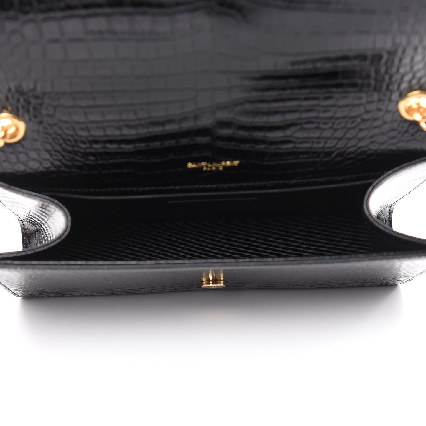Calfskin Crocodile Embossed Medium Classic Monogram Kate Tassel Satchel Black
