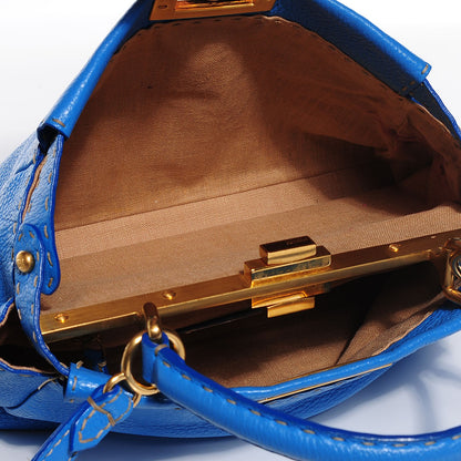 Fendi Cuoio Romano Raffia Selleria Medium Peekaboo Iconic Satchel Blue 5 of 13