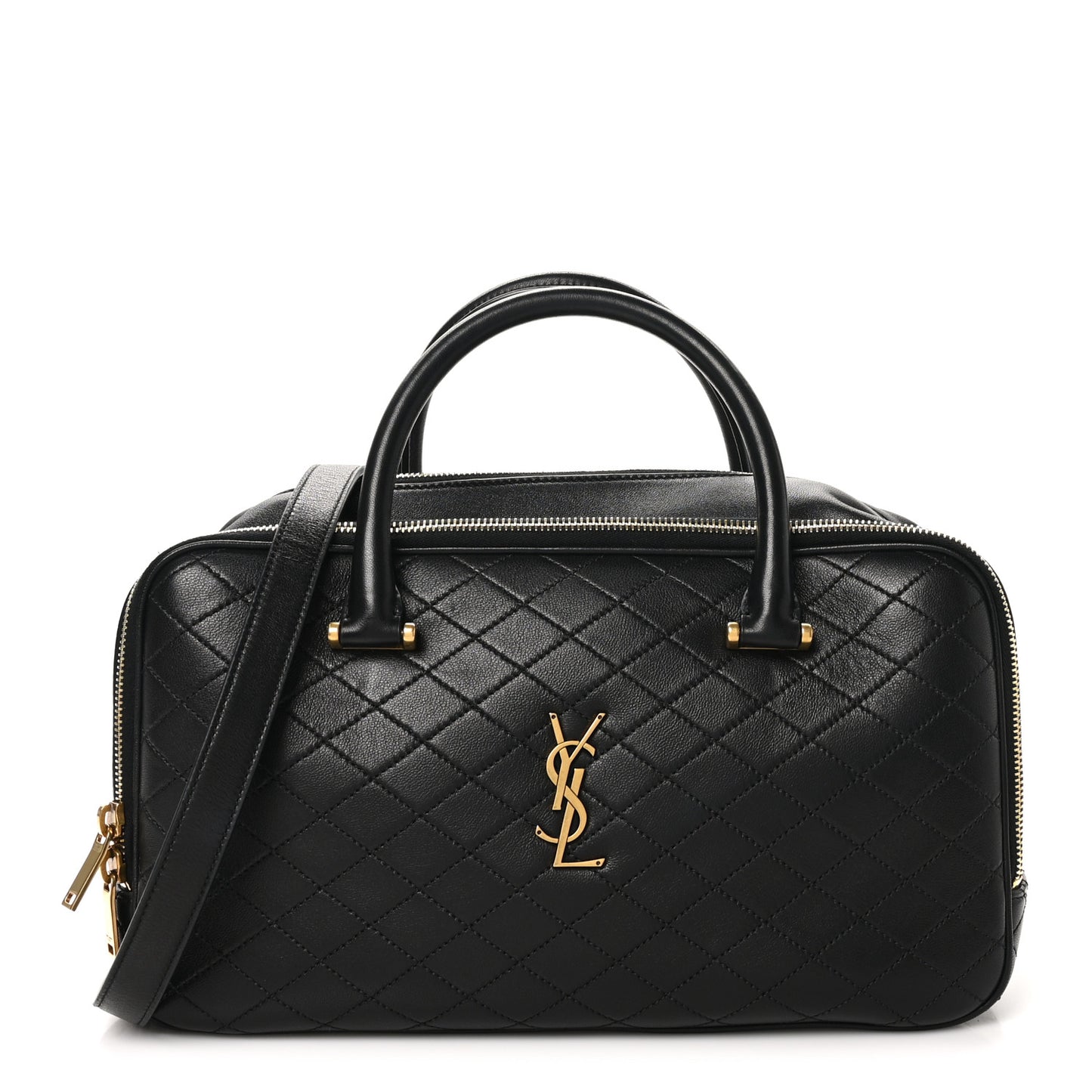 Lambskin Lyia Quilted Duffle Bag Black