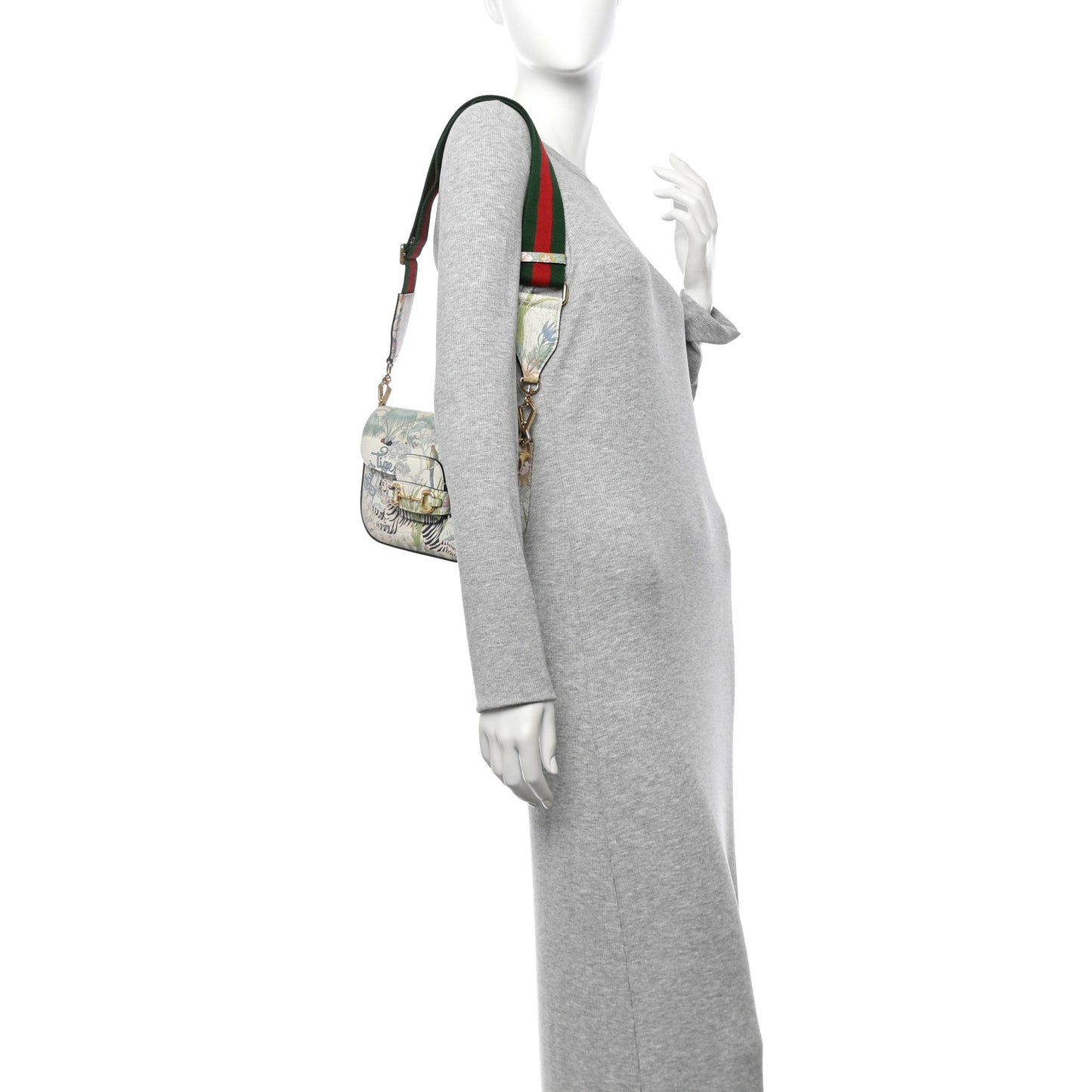 New Shangai Calfskin Tiger Savanah Web Mini Horsebit 1955 Shoulder Bag Chalky White Multicolor