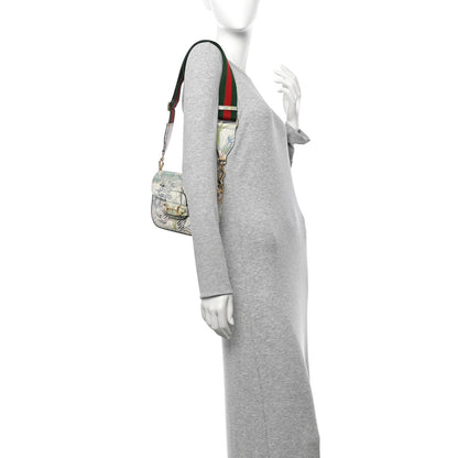 Gucci New Shangai Calfskin Tiger Savanah Web Mini Horsebit 1955 Shoulder Bag Chalky White Multicolor 2 of 11