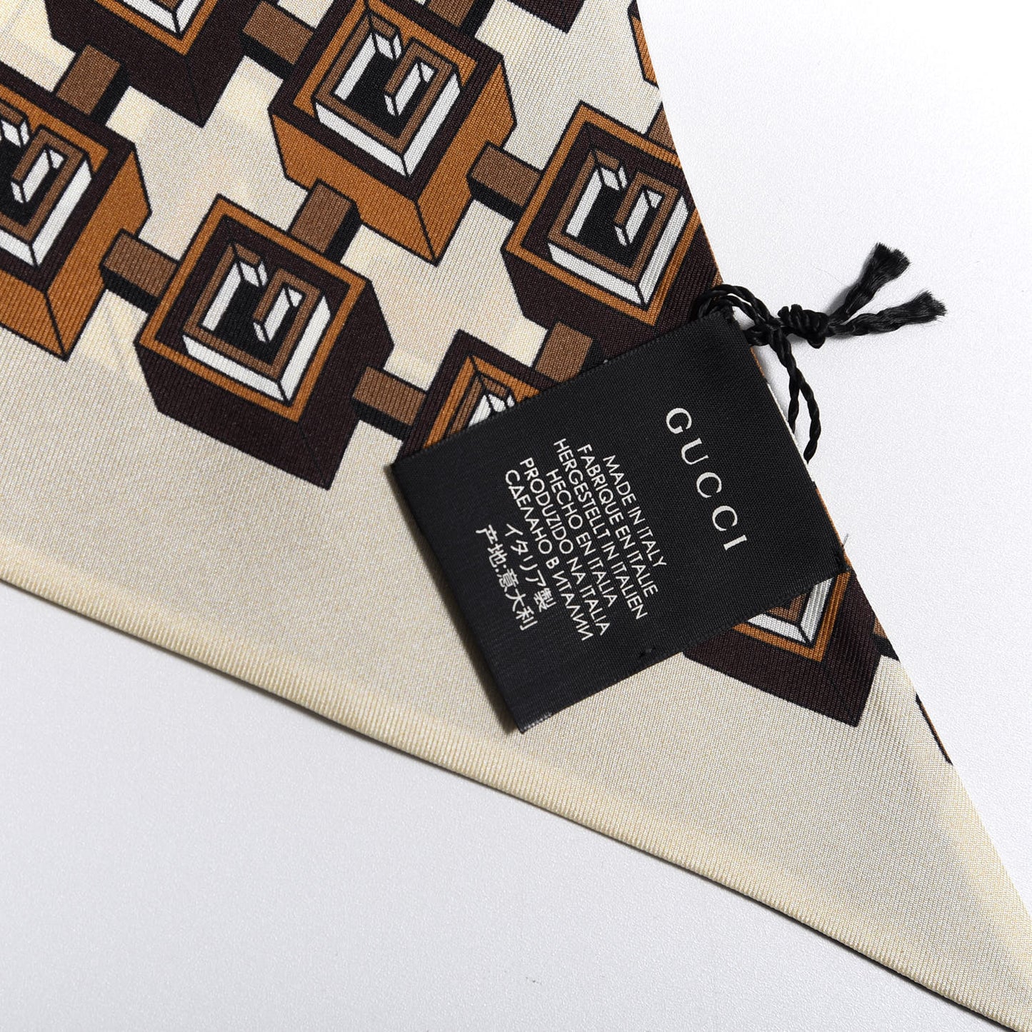 Silk Twill Isometric G Neck Bow Scarf Brown Ivory