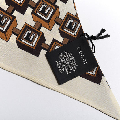 Gucci Silk Twill Isometric G Neck Bow Scarf Brown Ivory 3 of 4