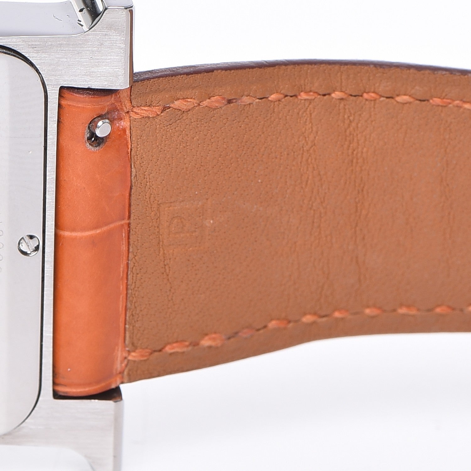 Hermes Sterling Silver Alligator Diamond Mother of Pearl 30.5mm Heure H Hour Quartz Watch Orange 8 of 13