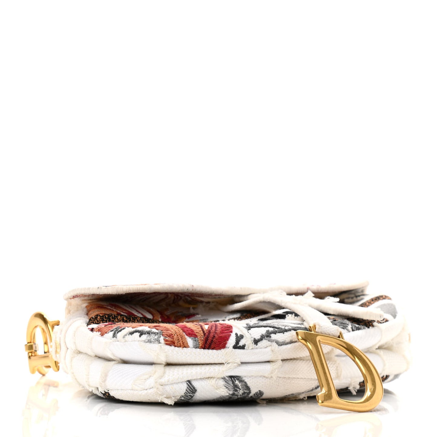 Canvas Embroidered Camouflage Flowers Saddle Bag Latte Multicolor