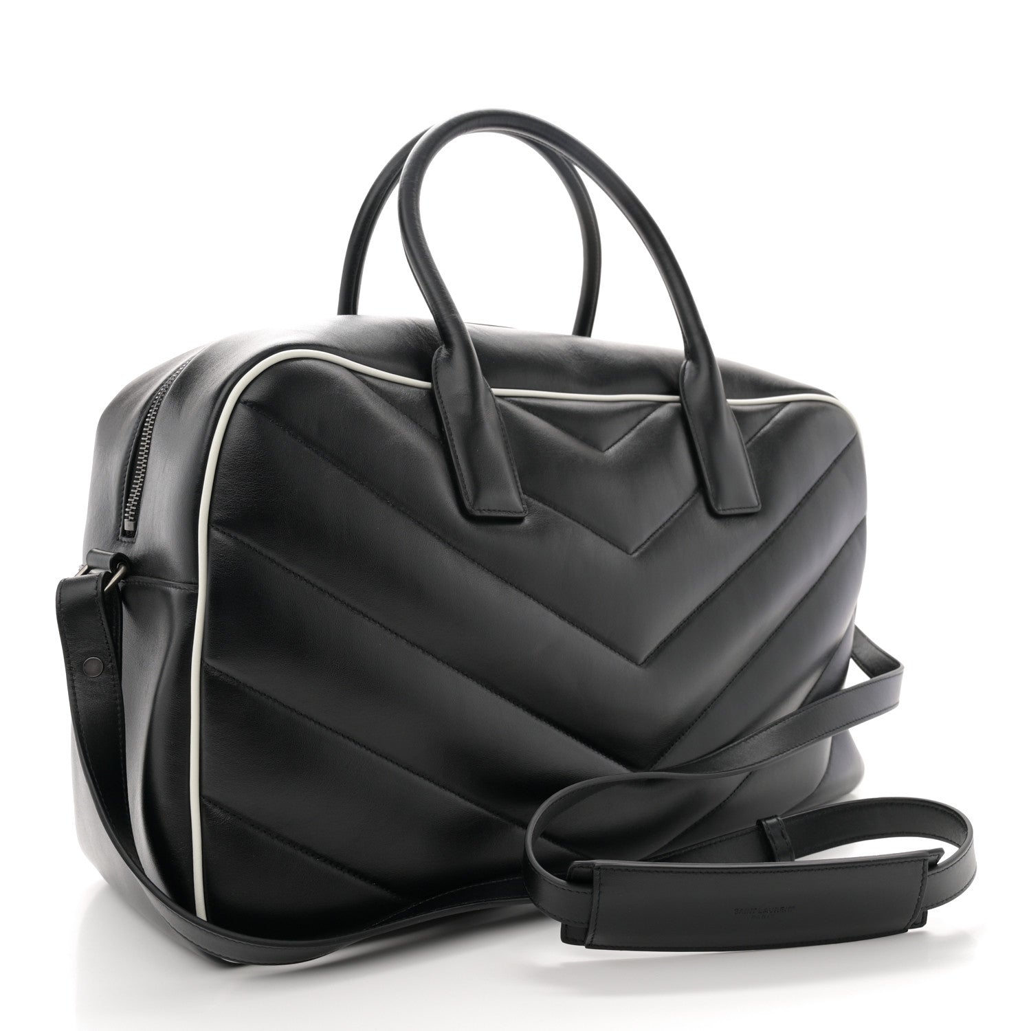 Saint Laurent Calfskin Medium Miles Logo Bowler Duffel Bag Black 3 of 11