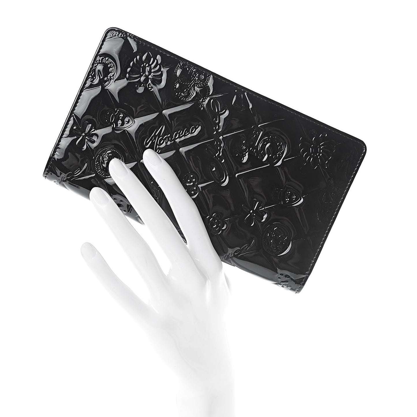Patent Calfskin Lucky Symbols Yen Wallet Black