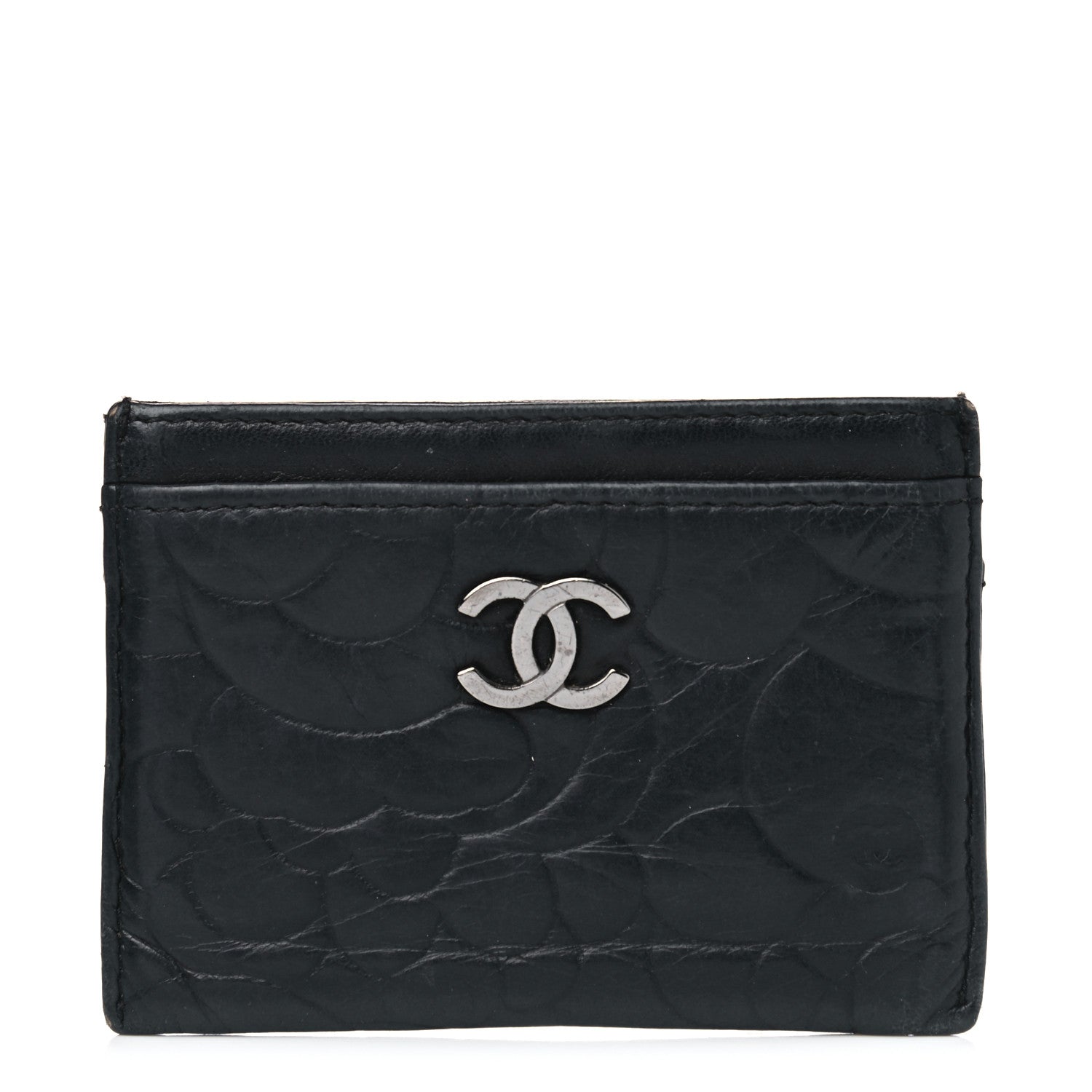 Chanel Lambskin Camellia Embossed Card Holder Black 1 of 8