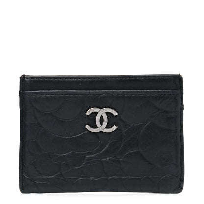 Chanel Lambskin Camellia Embossed Card Holder Black 1 of 8