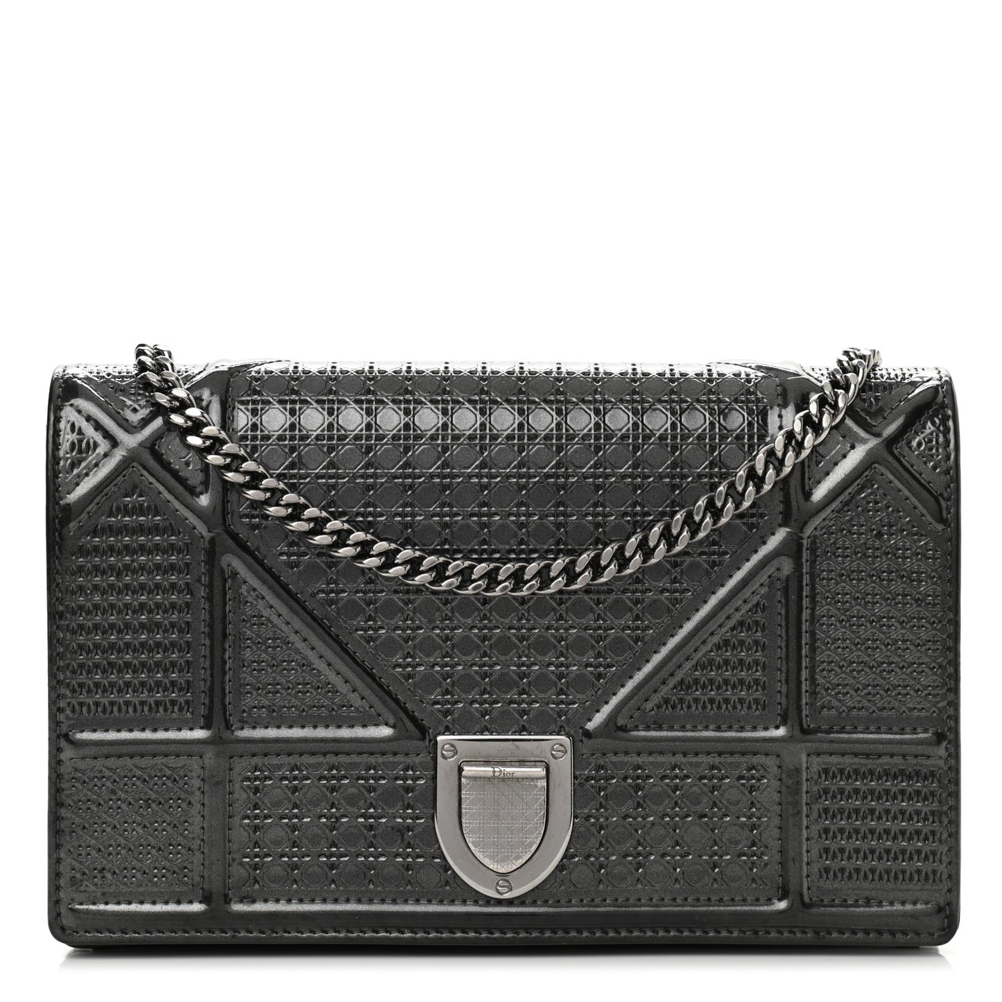Metallic Patent Micro-Cannage Small Diorama Flap Bag Onyx Black