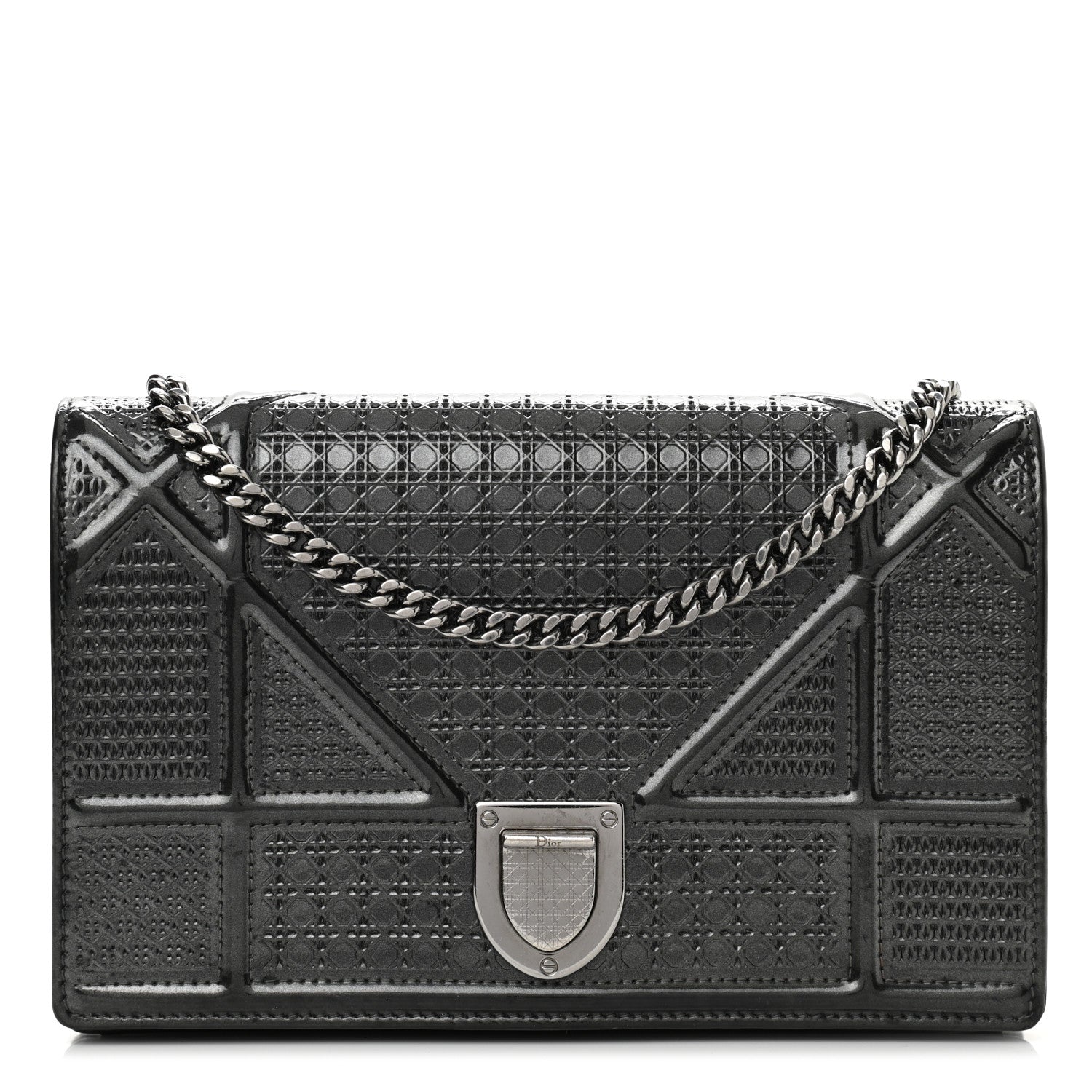 Christian Dior Metallic Patent Micro-Cannage Small Diorama Flap Bag Onyx Black 1 of 13