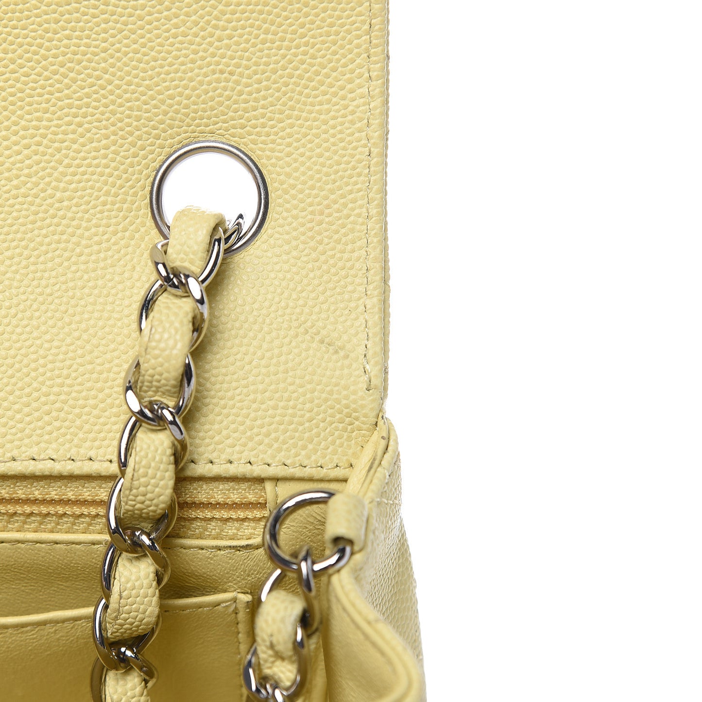 Caviar Quilted Mini Rectangular Flap Light Yellow