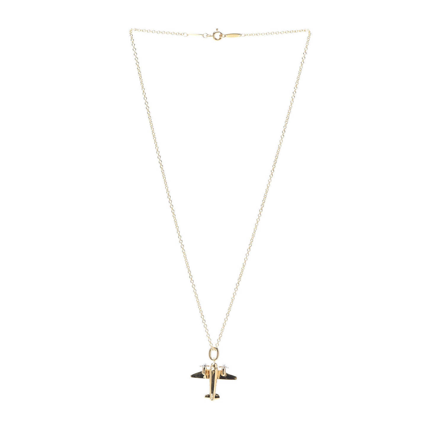 18K Yellow Gold Platinum Diamond Airplane Pendant Necklace