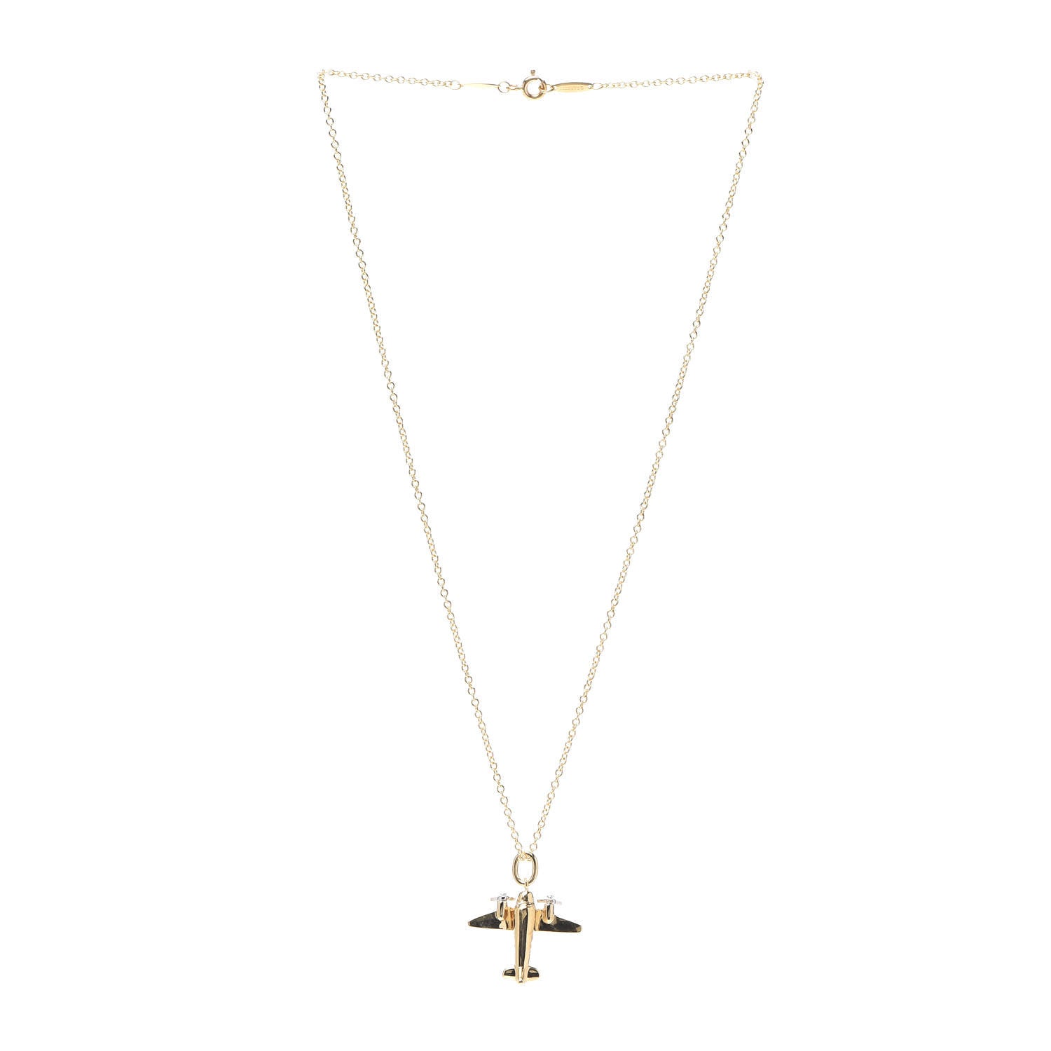 Tiffany 18K Yellow Gold Platinum Diamond Airplane Pendant Necklace 3 of 6
