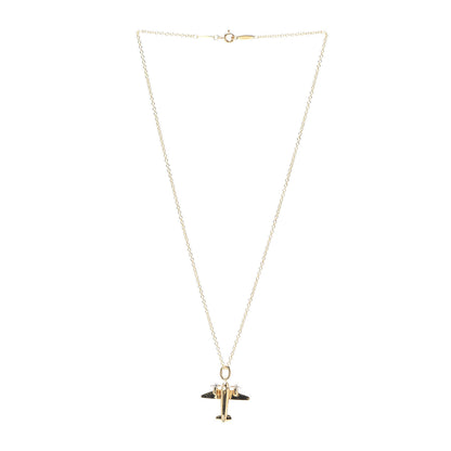 Tiffany 18K Yellow Gold Platinum Diamond Airplane Pendant Necklace 3 of 6