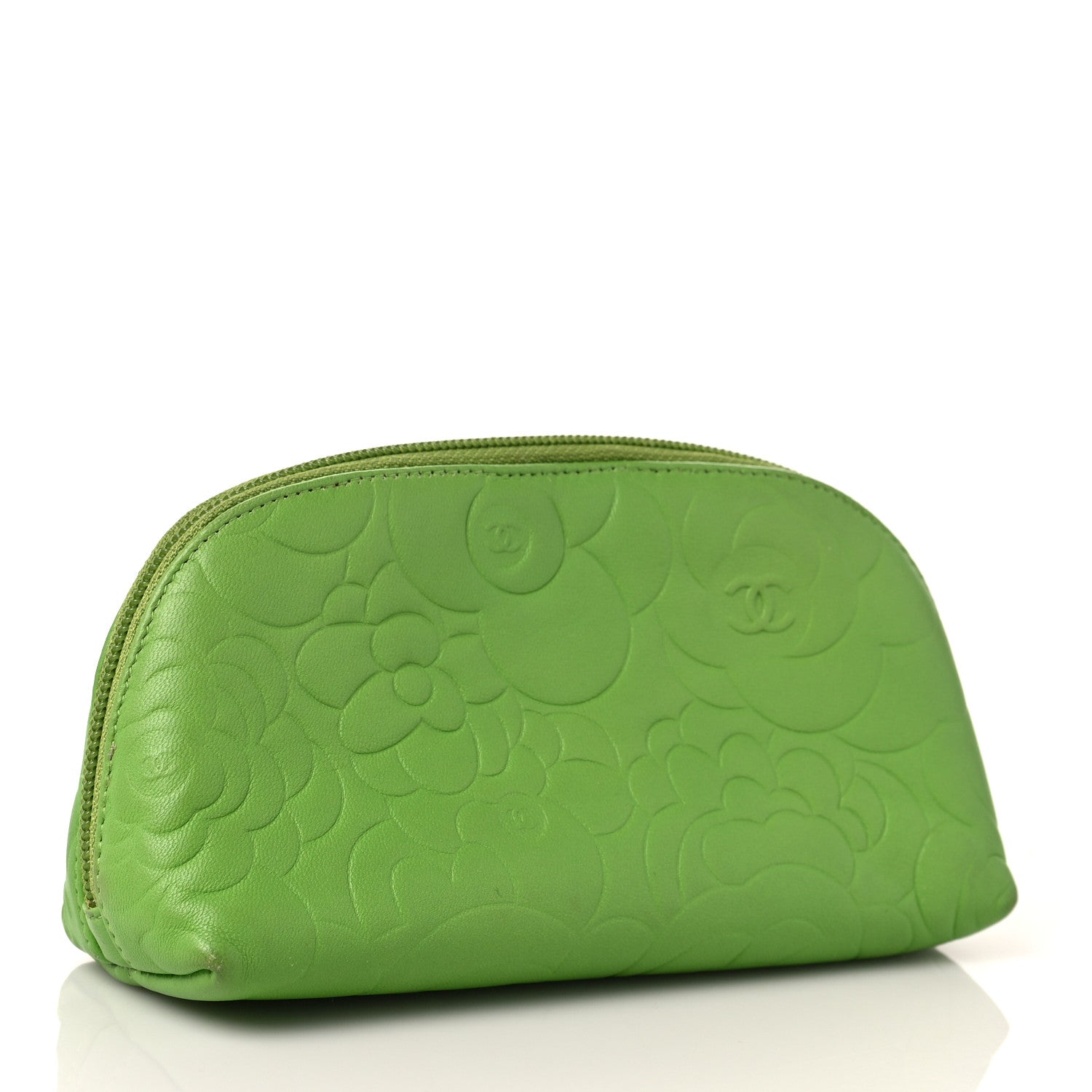 Chanel Lambskin Camellia Embossed Cosmetic Case Green 3 of 11