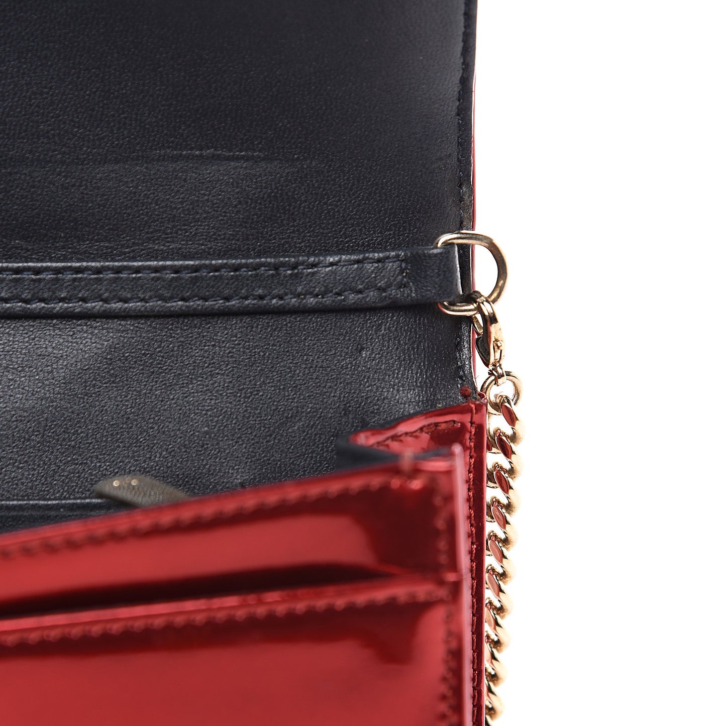 Metallic Patent Micro-Cannage Diorama Wallet on Chain Pouch Red