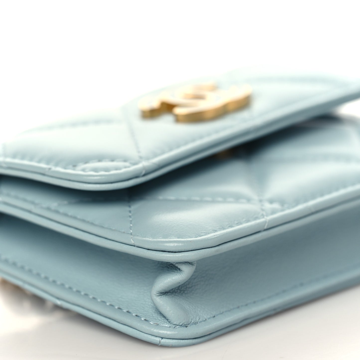 Lambskin Enamel Quilted Pending CC Flap Belt Bag Light Blue