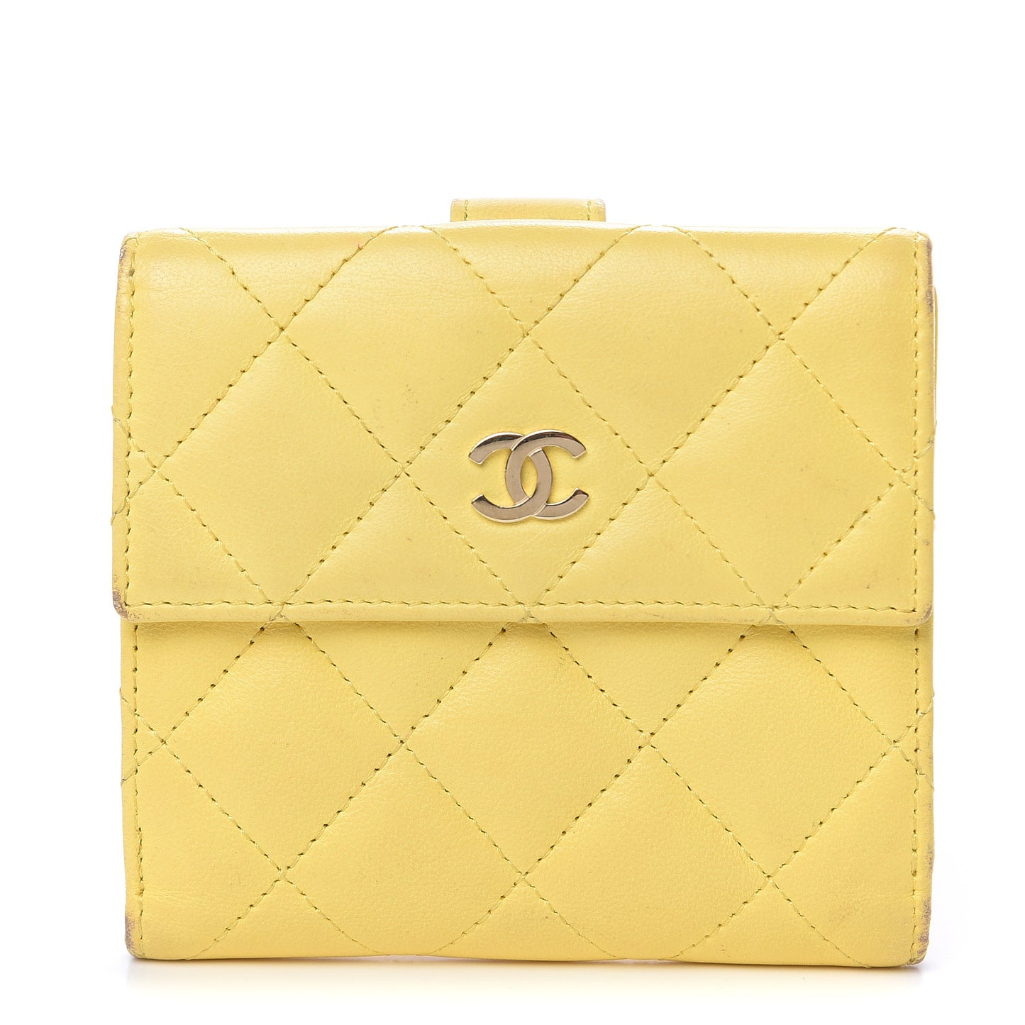 Lambskin Quilted Compact French Flap Wallet Yellow