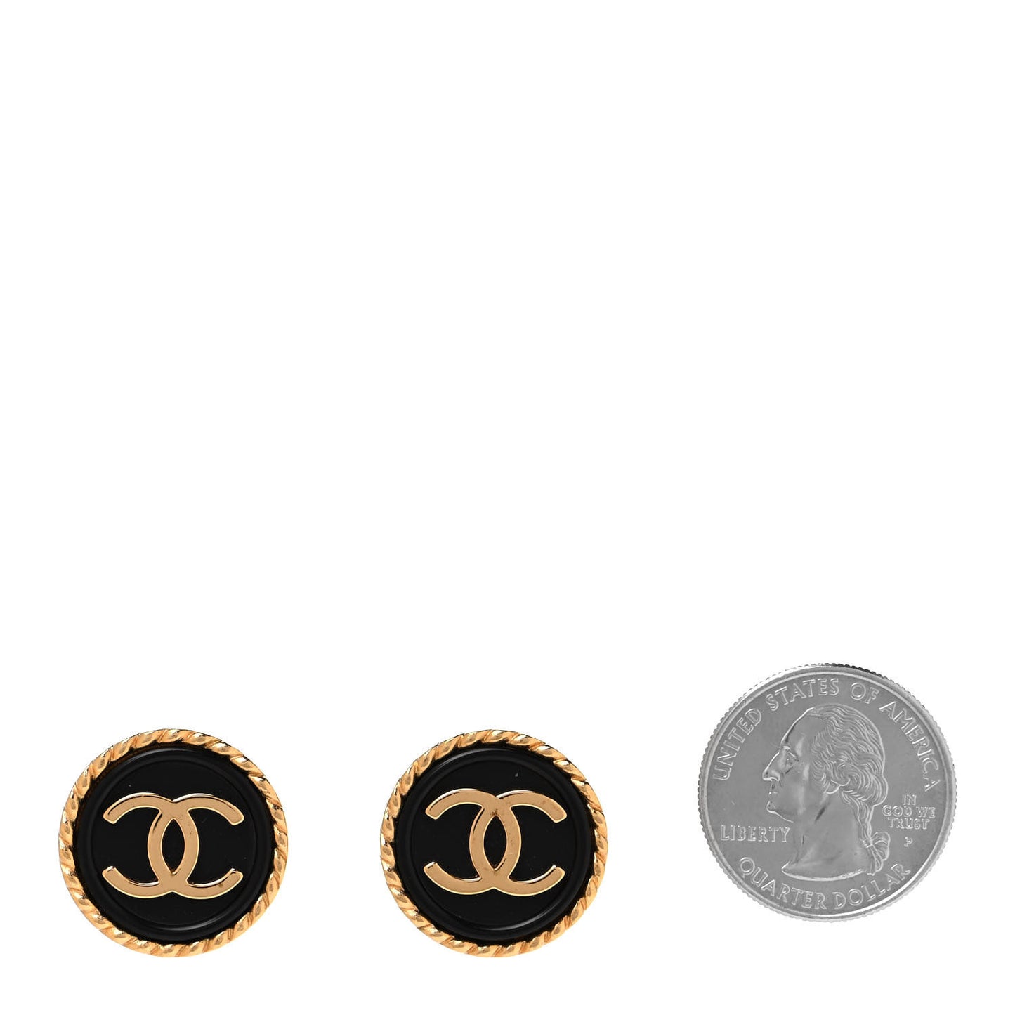 Metal Rope CC Round Clip On Earrings Black Gold