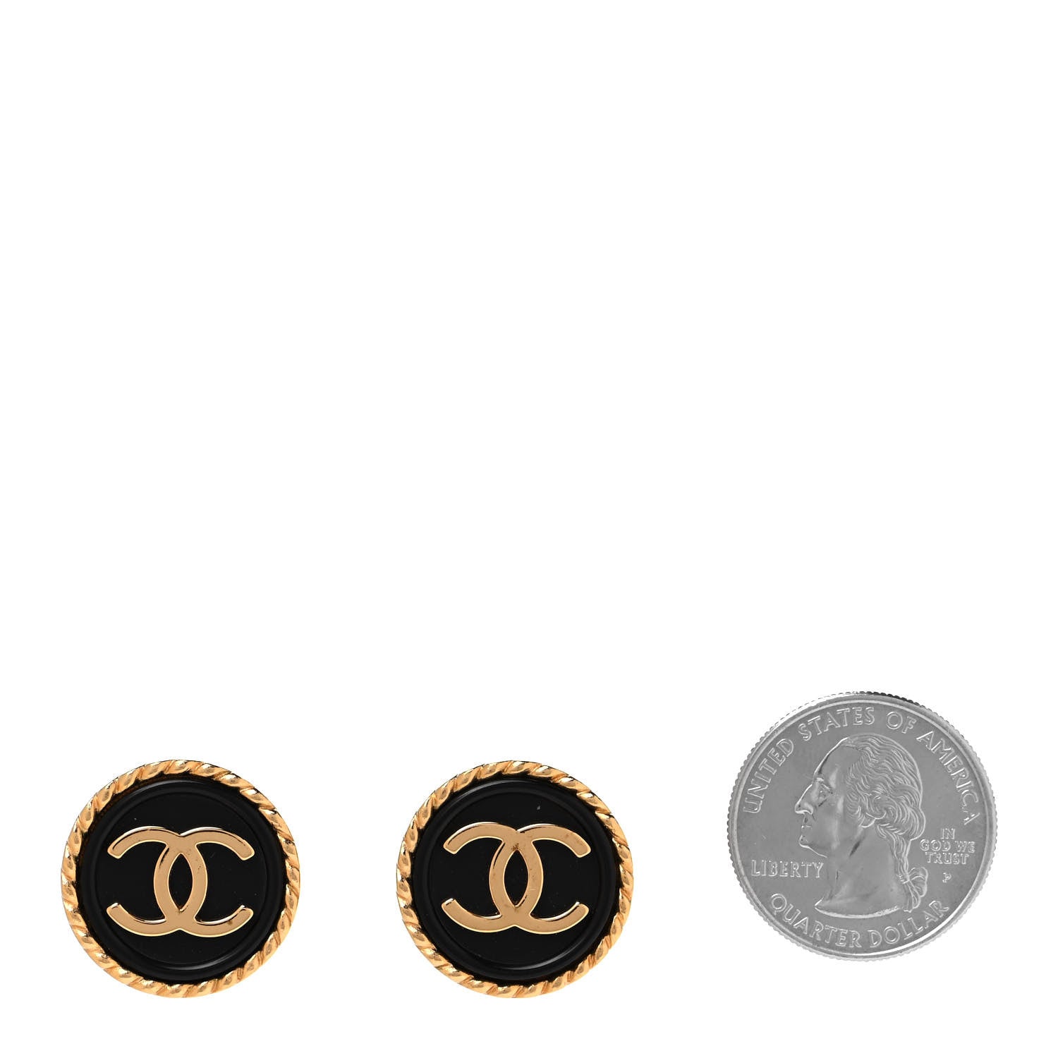 Chanel Metal Rope CC Round Clip On Earrings Black Gold 2 of 5