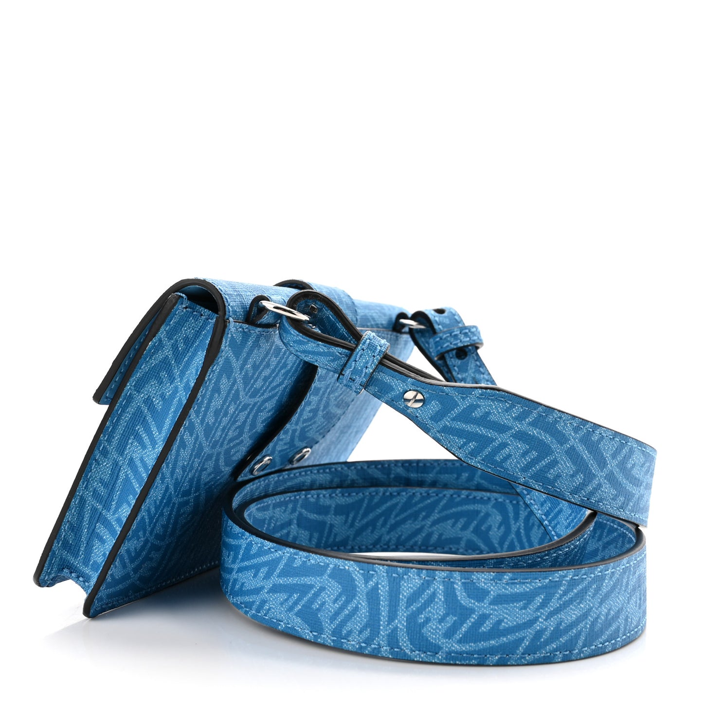 X SARAH COLEMAN Glazed Fabric Enamel Small FF Vertigo Baguette Belt Pouch Cyber Blue