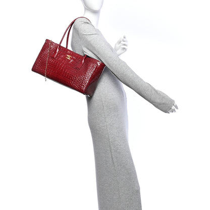 Chanel Calfskin Crocodile Embossed Archetype Small Shopping Tote Burgundy 2 of 11
