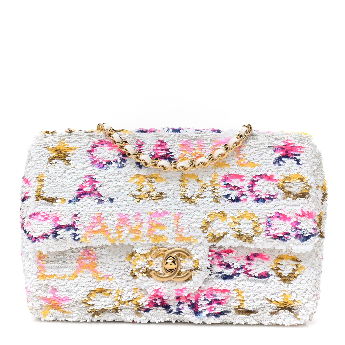 Sequin Logo CC Small Single Flap White Multicolor