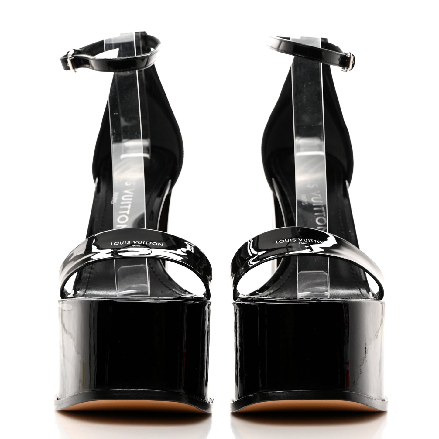 LOUIS VUITTON Patent Calfskin Fame Platform Sandal 37.5 Black