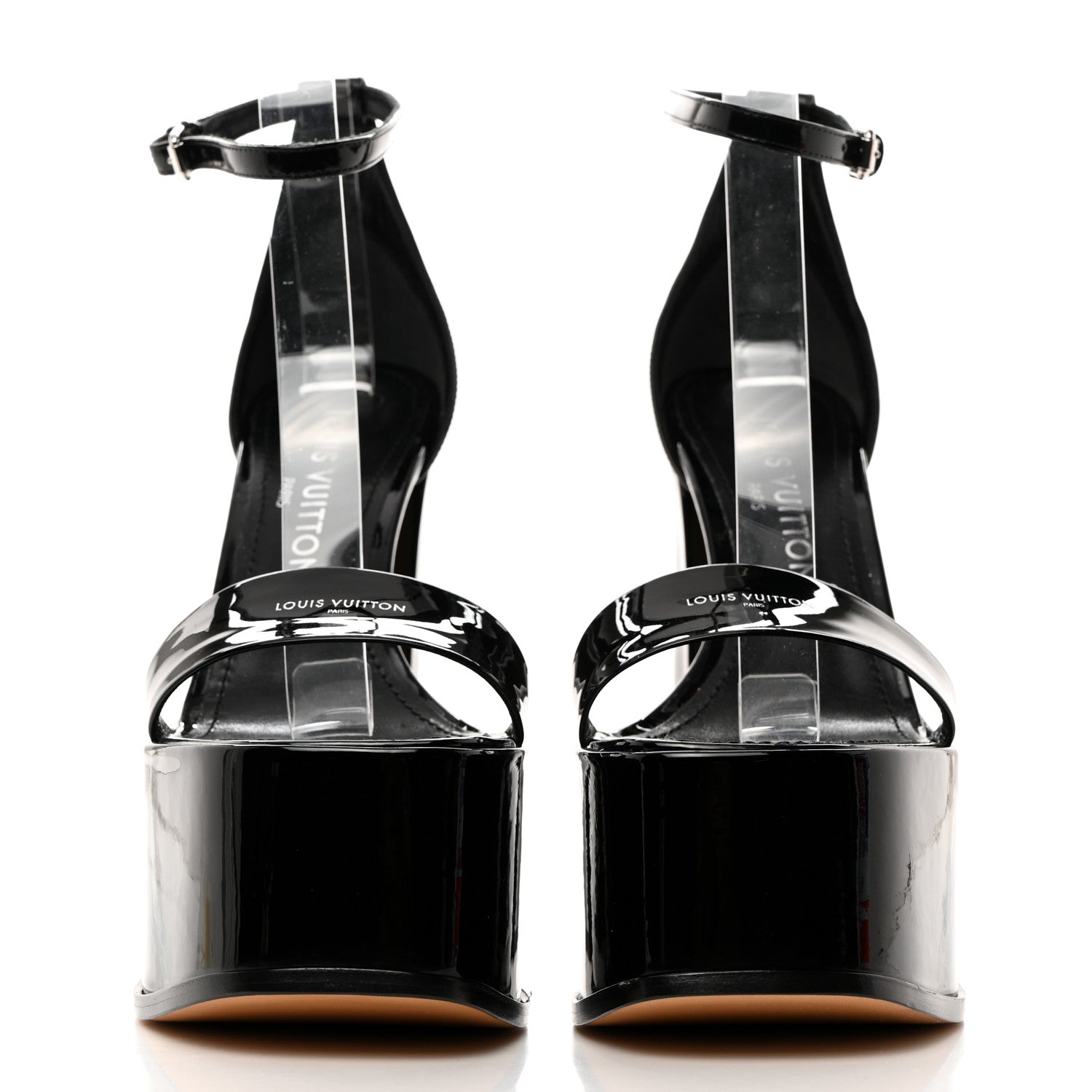 Louis Vuitton LOUIS VUITTON Patent Calfskin Fame Platform Sandal 37.5 Black 2 of 9
