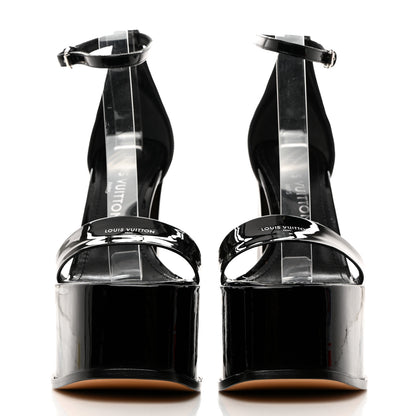Louis Vuitton LOUIS VUITTON Patent Calfskin Fame Platform Sandal 37.5 Black 2 of 9