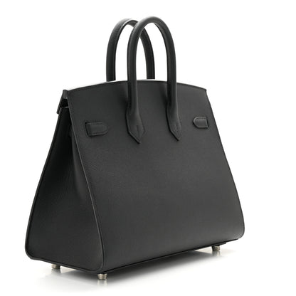 Hermes Epsom Horseshoe Birkin Sellier 25 Black Bleu Pale 3 of 11