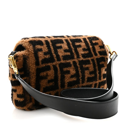 Fendi Shearling Vitello Dolce Macro FF 1974 Baguette Tobacco Black 3 of 9