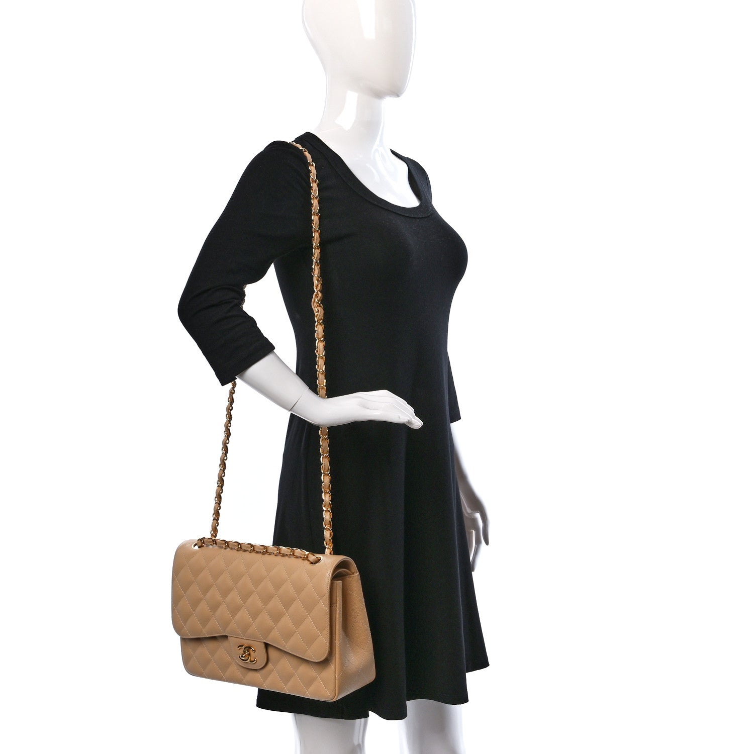 Chanel Caviar Quilted Jumbo Double Flap Beige 2 of 11