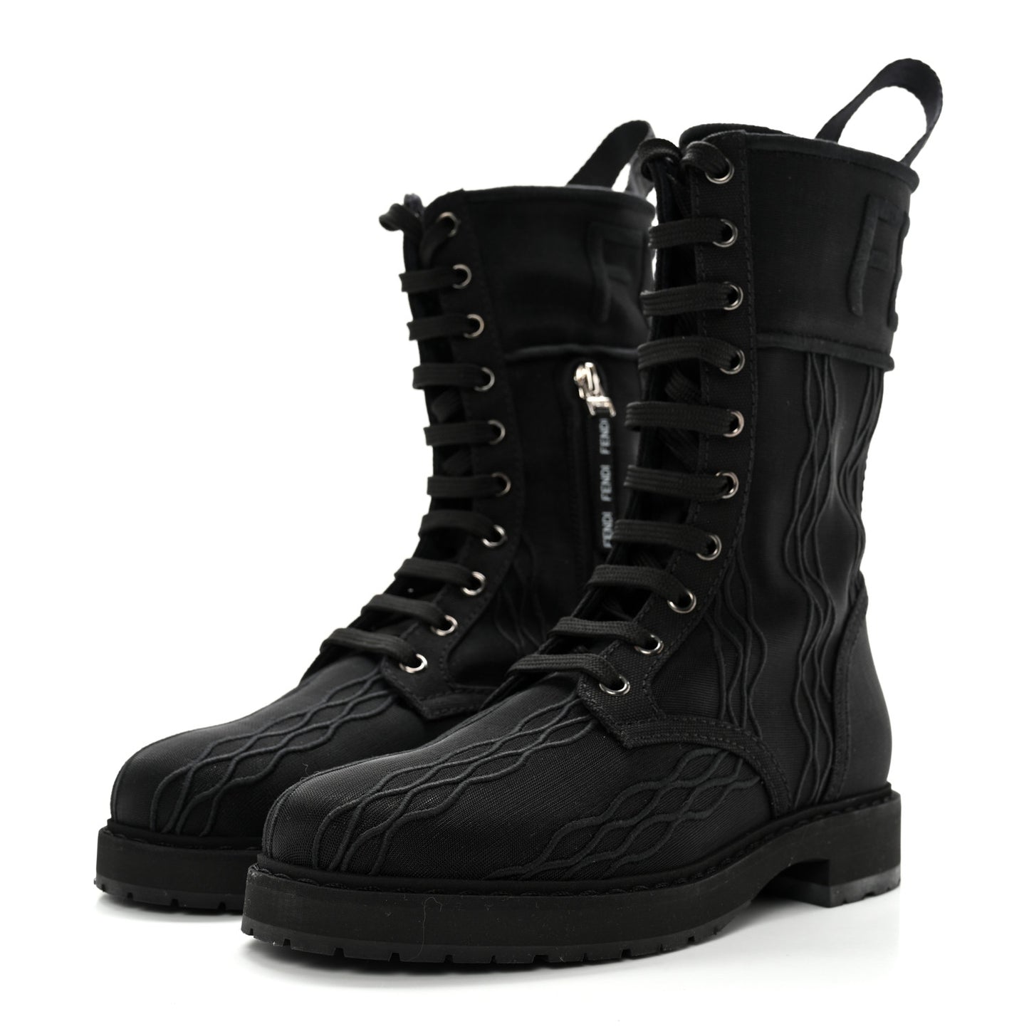 Mesh Canvas Embroidered Womens Lace Up Boots 36.5 Black