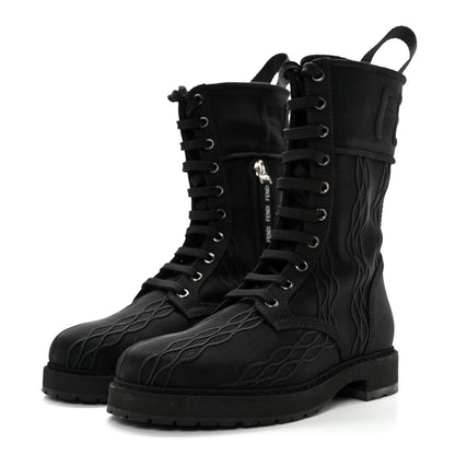 Fendi Mesh Canvas Embroidered Womens Lace Up Boots 36.5 Black 3 of 12