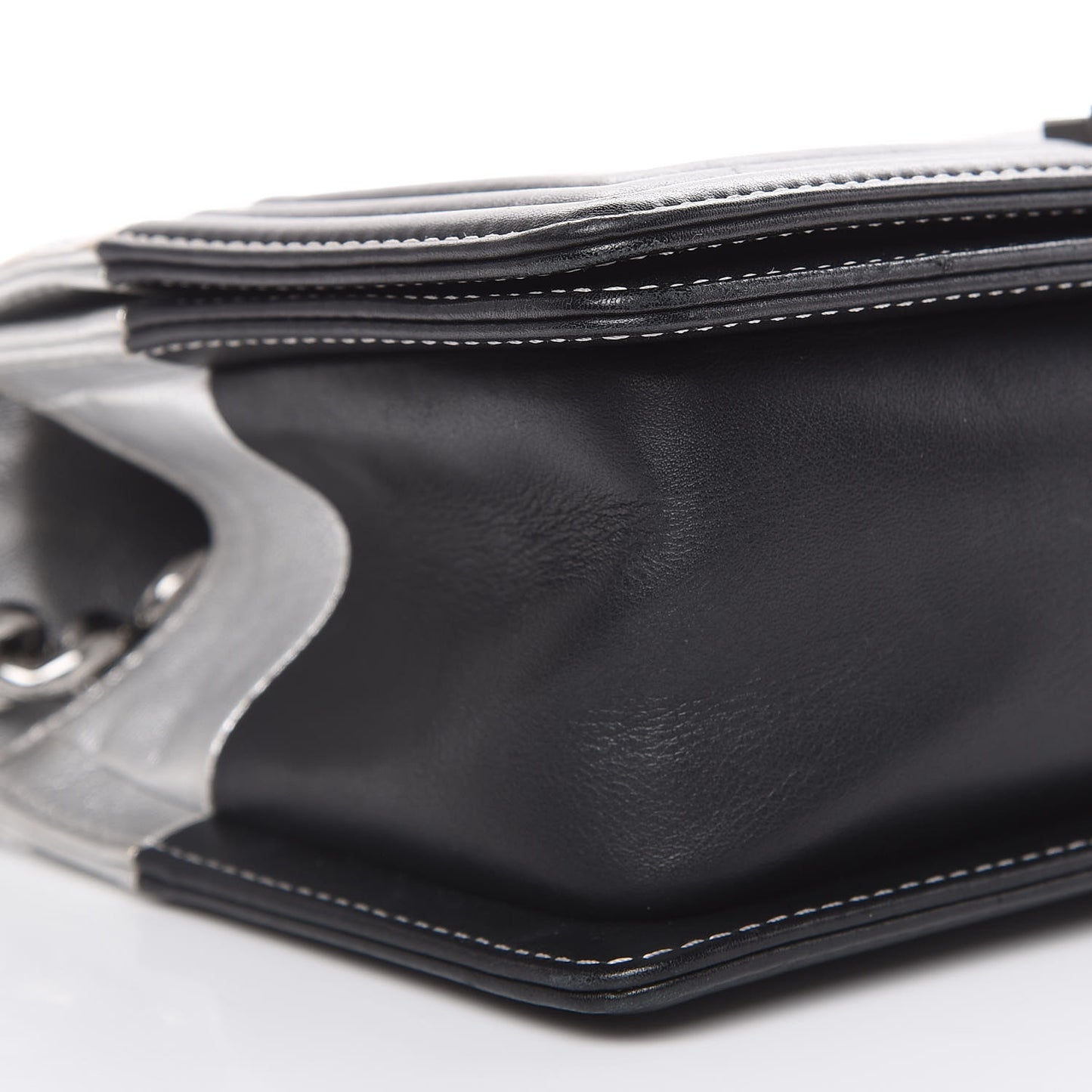 Metallic Goatskin Calfskin Medium Boy Flap Silver Black