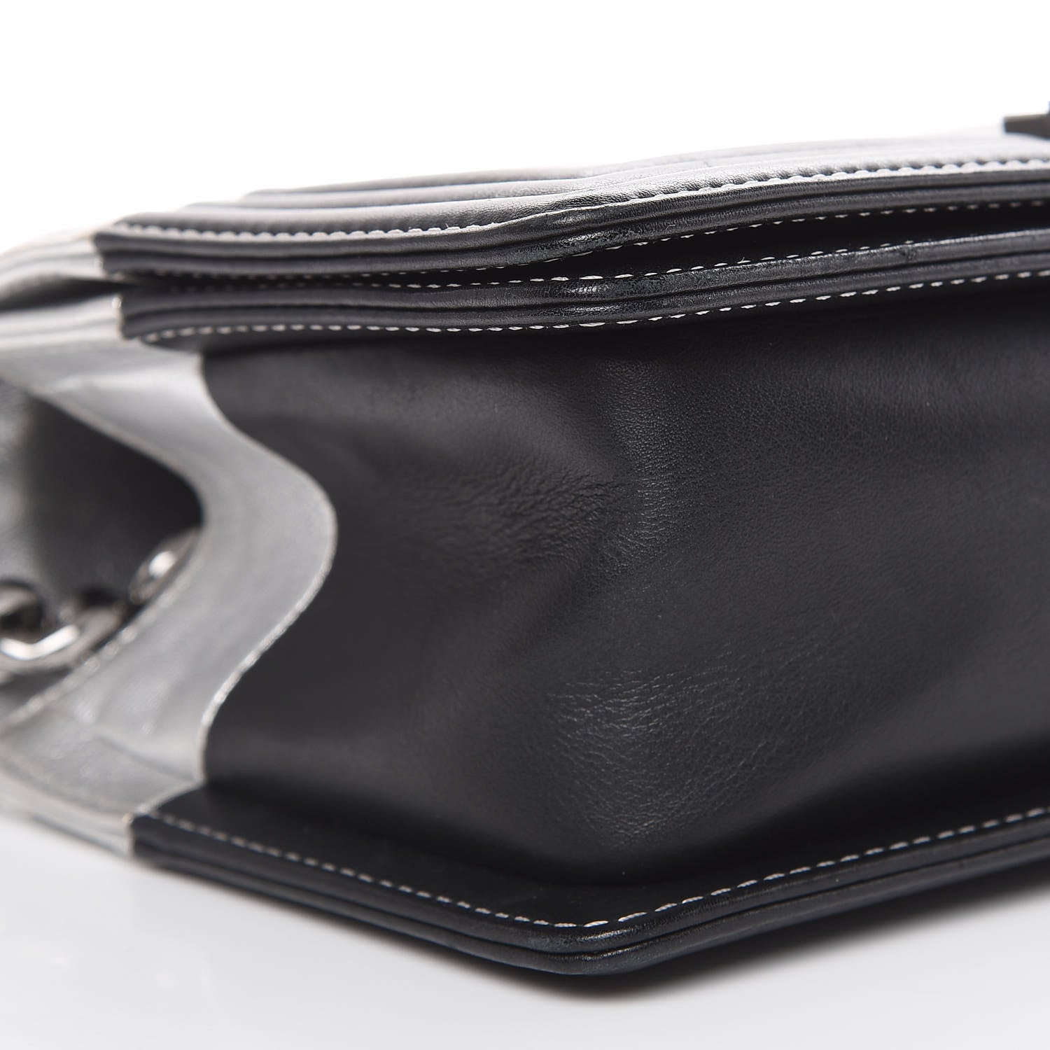 Chanel Metallic Goatskin Calfskin Medium Boy Flap Silver Black 6 of 15