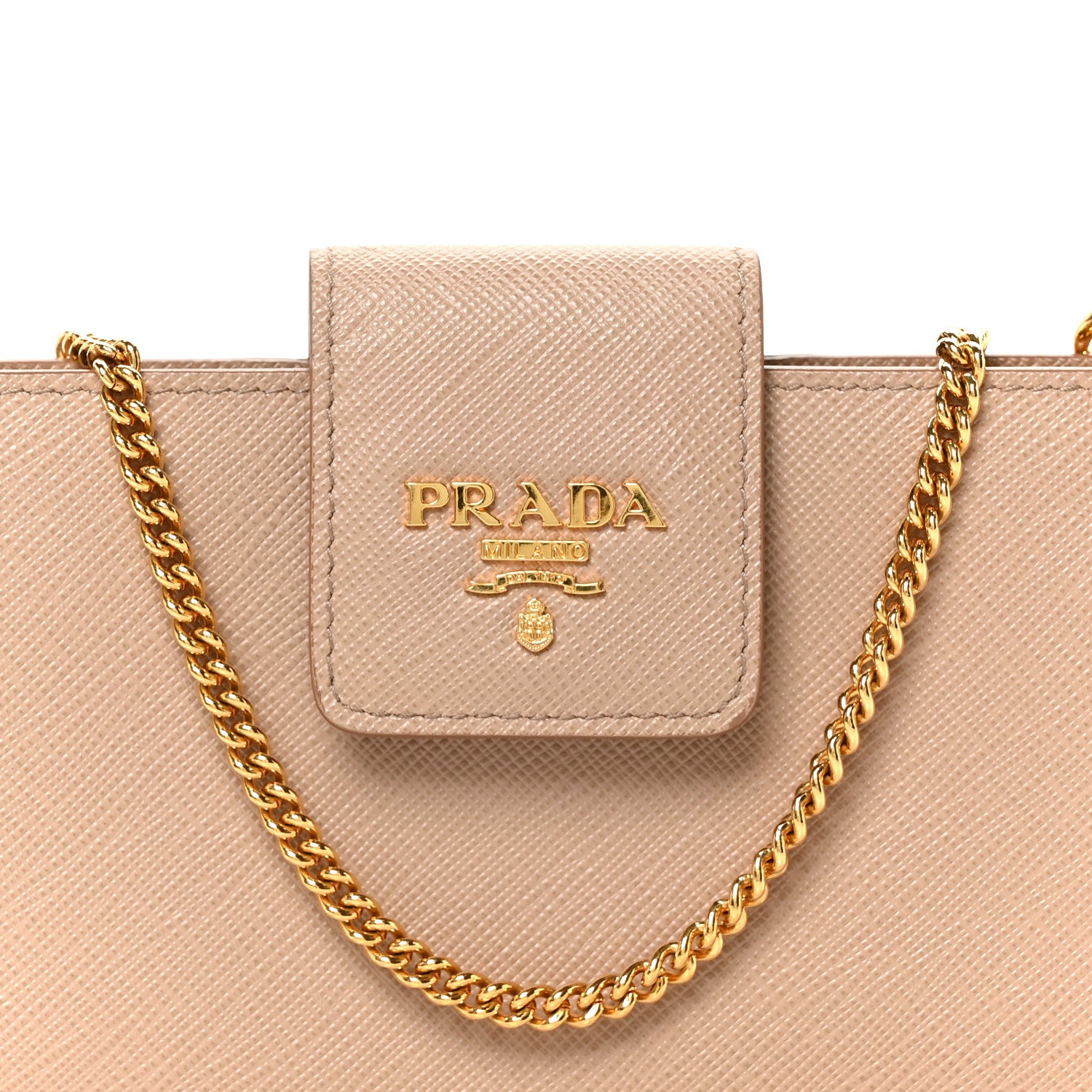 Prada Saffiano Metal Phone Wristlet Crossbody Wallet Cammeo