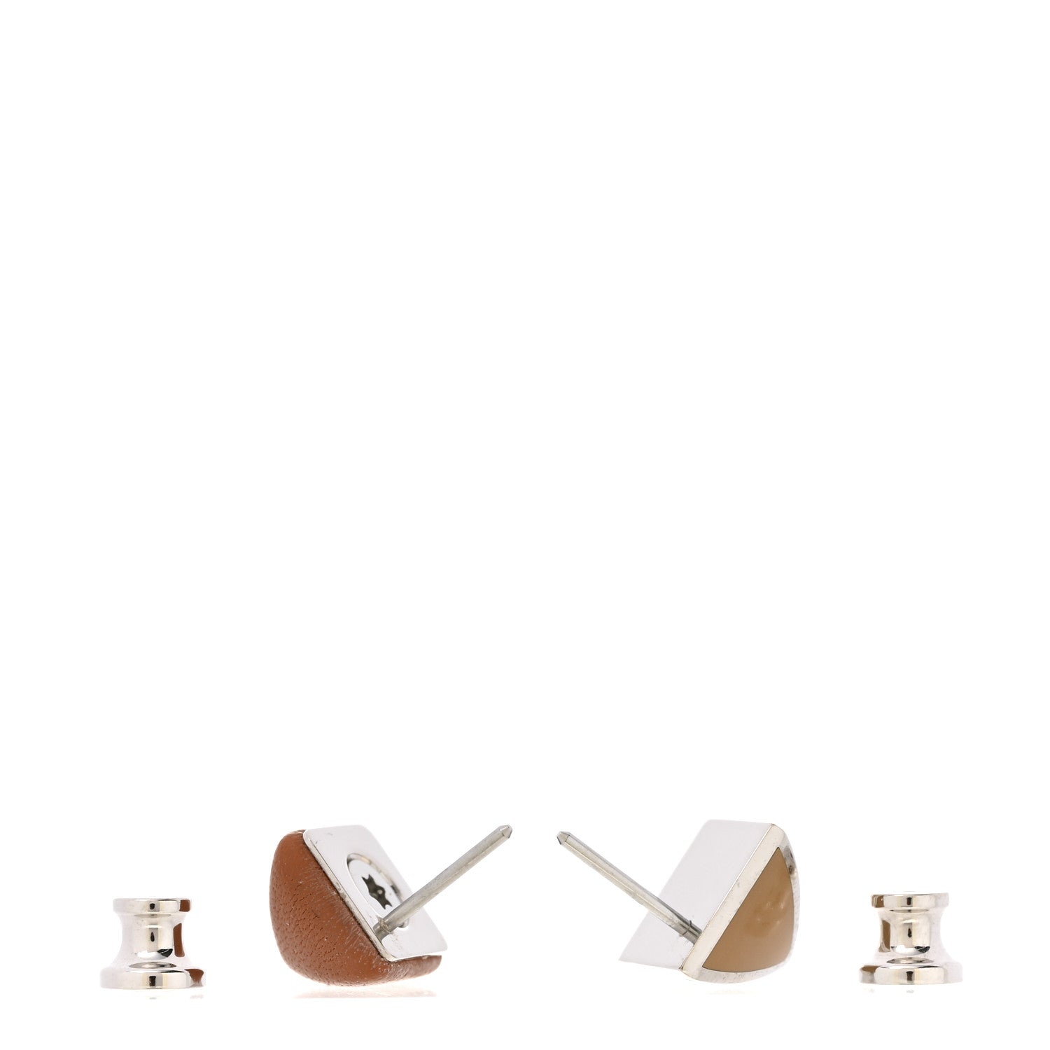 Hermes Swift Lacquered Palladium Small Medor Gaine Earrings Gold 3 of 5