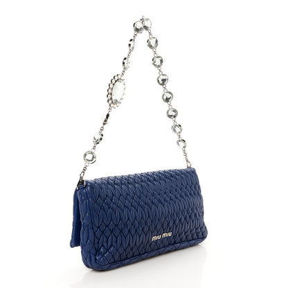 Miu Miu Nappa Matelasse Crystal Flap Clutch Bleuette 3 of 13