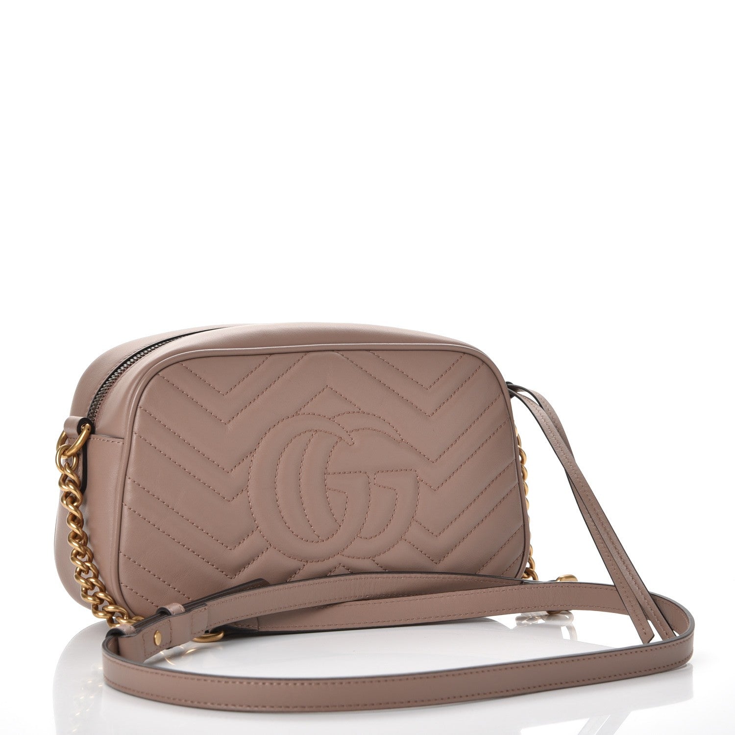 Gucci Calfskin Matelasse Small GG Marmont Chain Shoulder Bag Taupe 3 of 9