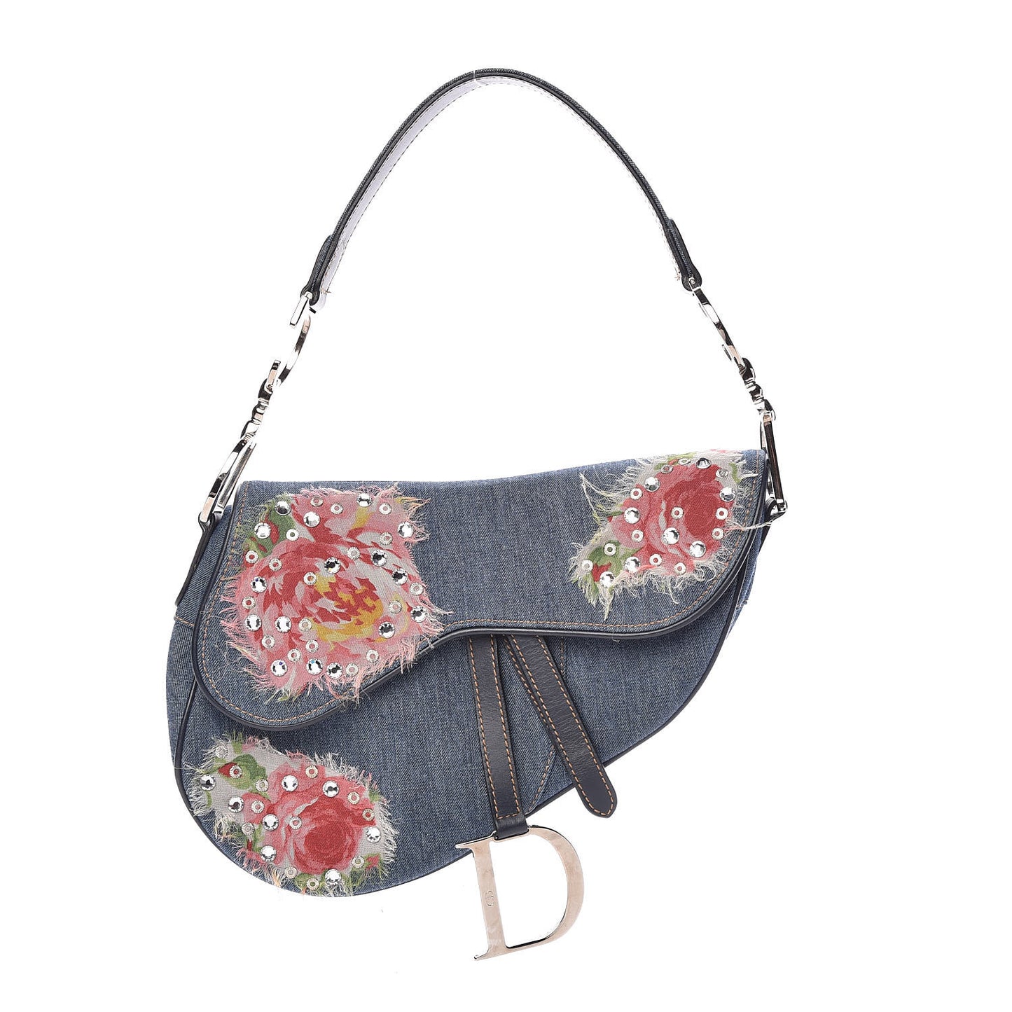 Denim Embroidered Saddle Bag Blue Multi