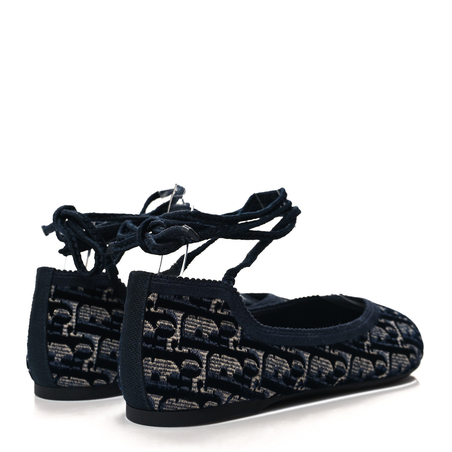 Christian Dior Velvet Oblique Poeme Laced Ballerina Flats 36.5 Blue 4 of 9