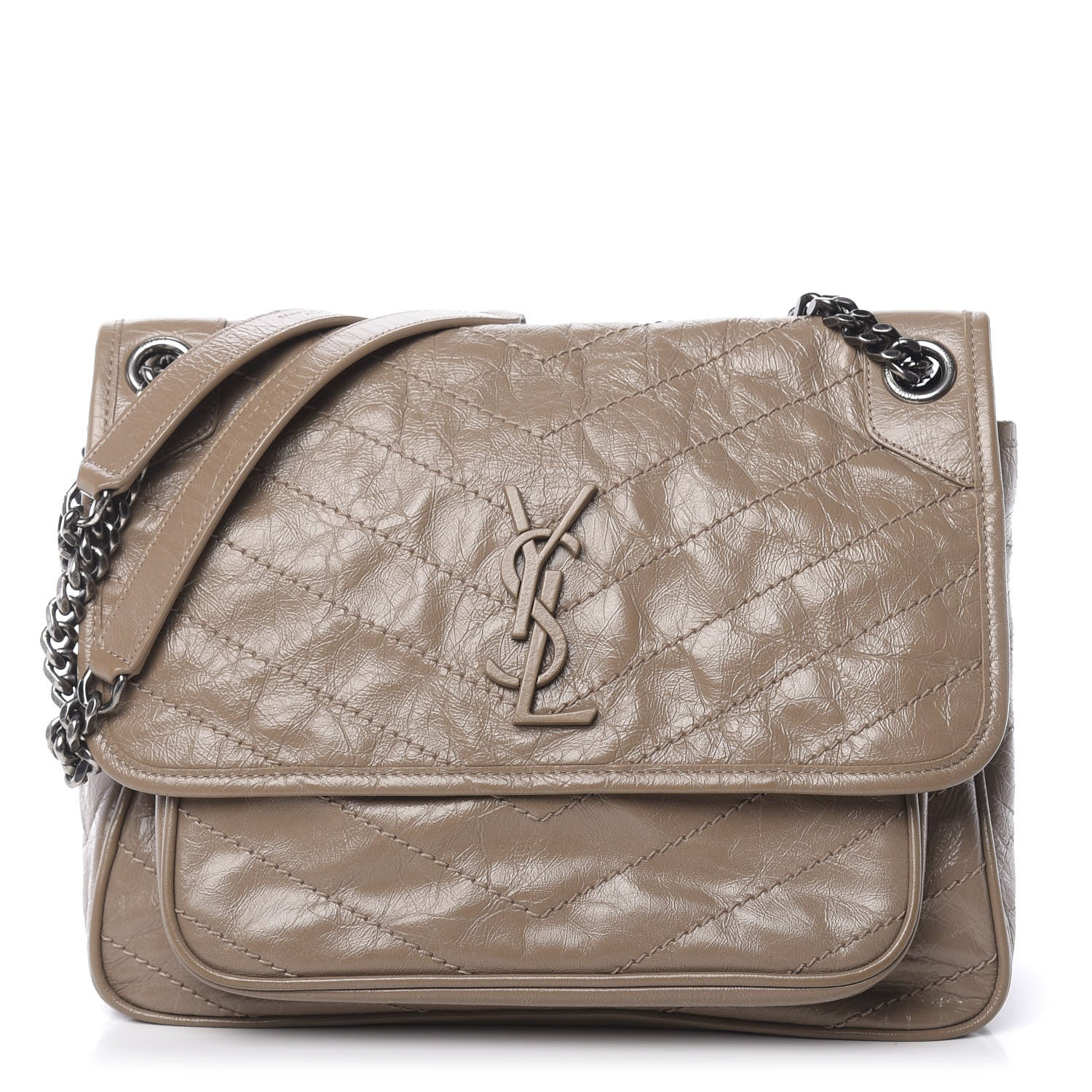 Saint Laurent Crinkled Calfskin Matelasse Monogram Medium Niki Chain Satchel Light Taupe 1 of 10