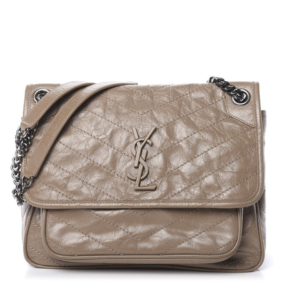 Saint Laurent Crinkled Calfskin Matelasse Monogram Medium Niki Chain Satchel Light Taupe 1 of 10