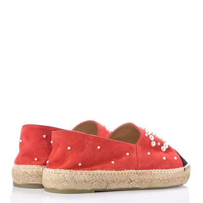 Chanel Suede Pearl CC Espadrilles 40 Red 4 of 14
